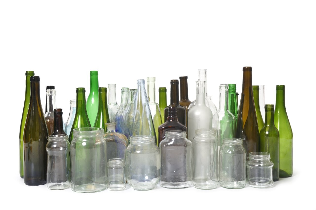 Empty glass bottles to be recycled