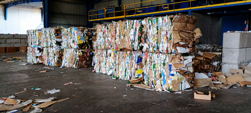 Bales of cardboard to be recycled